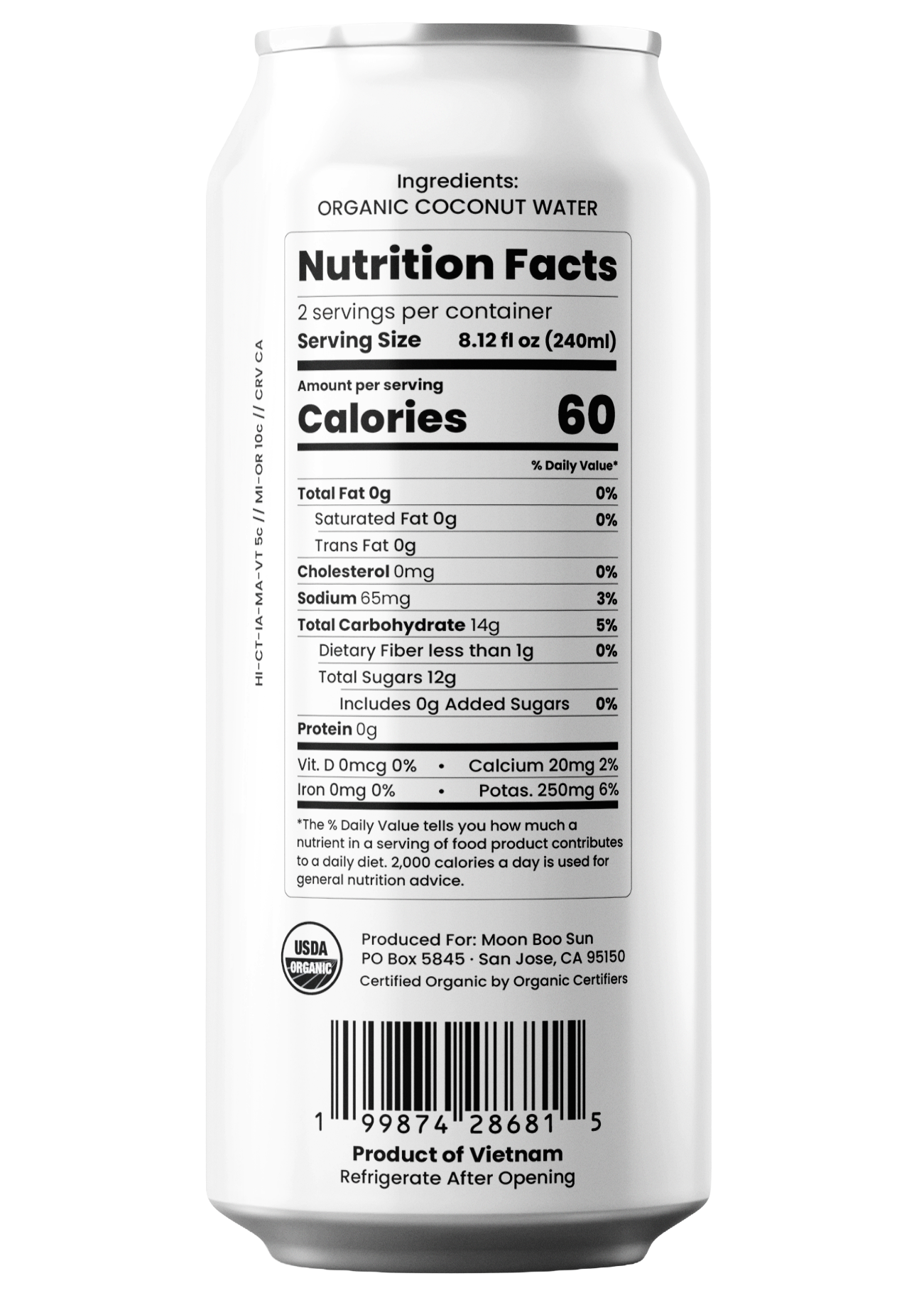 Moon Boo Sun 100% Organic Coconut Water (12 Cans)