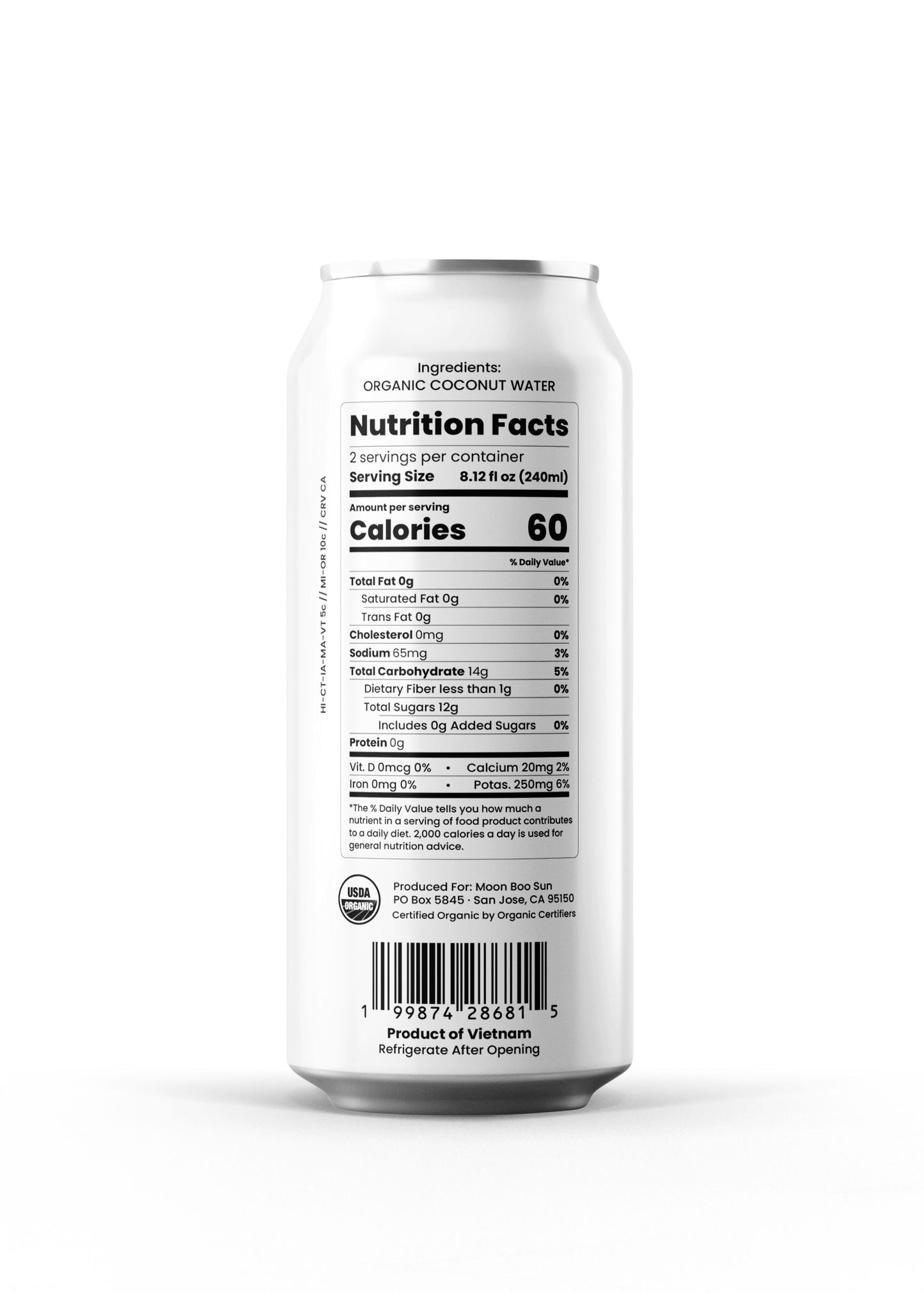 100% Organic Coconut Water - 12 x 480 ml